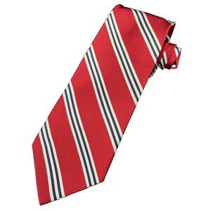 Rooster Repp Men's Tie 100% Silk Striped Red Black White Preppy  3.50" x 61" GUC